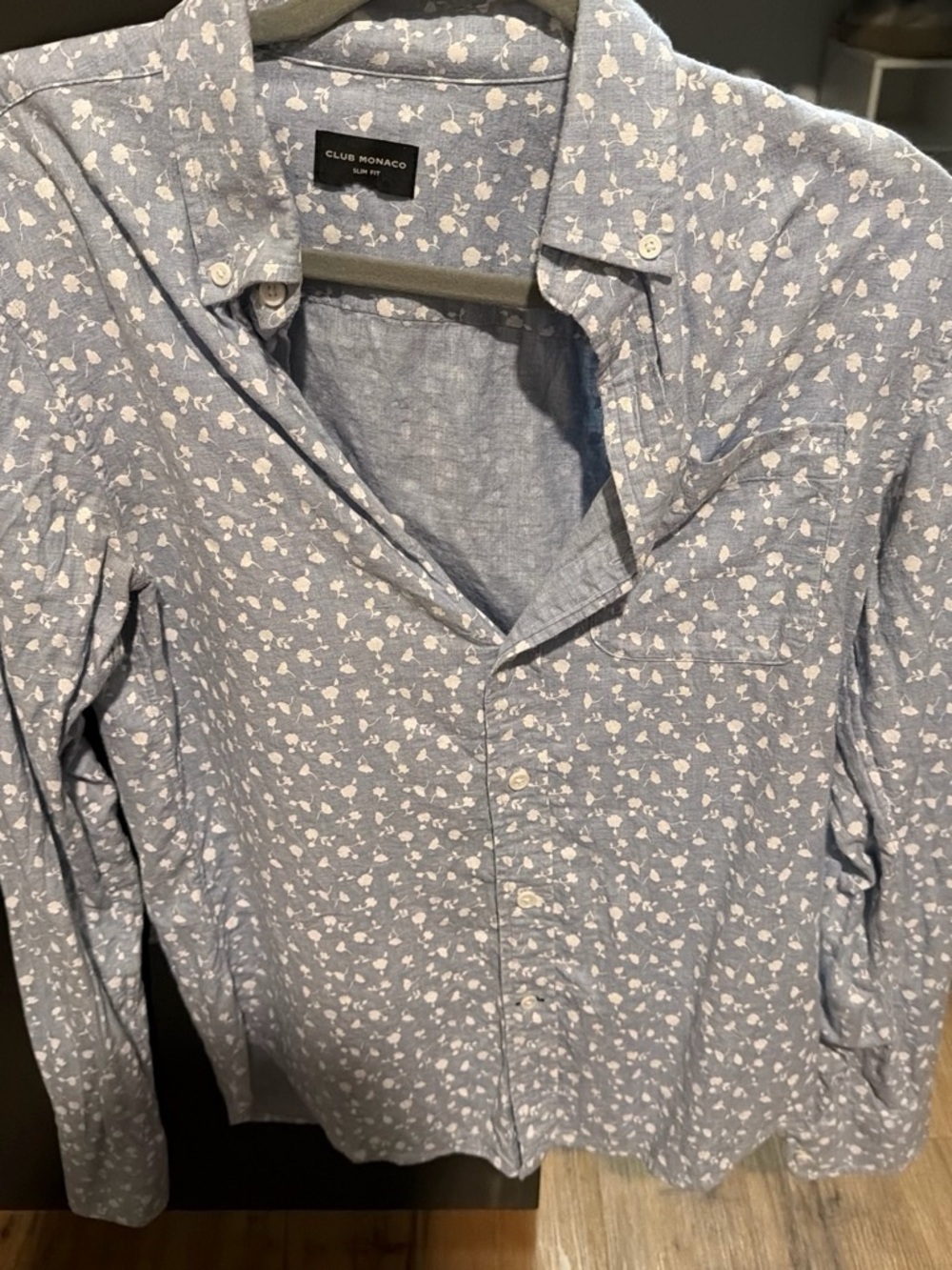 Club Monaco Light Blue Floral Button-Down Shirt